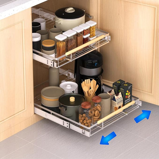 Pull Out Drawer Cabinet Organizer, Expandable Slide Out Storage Shelves - Heavy Duty, Durable and Smooth Slide-Out, 23" x 40" Wide x 22.5" Deep, 1 Pack