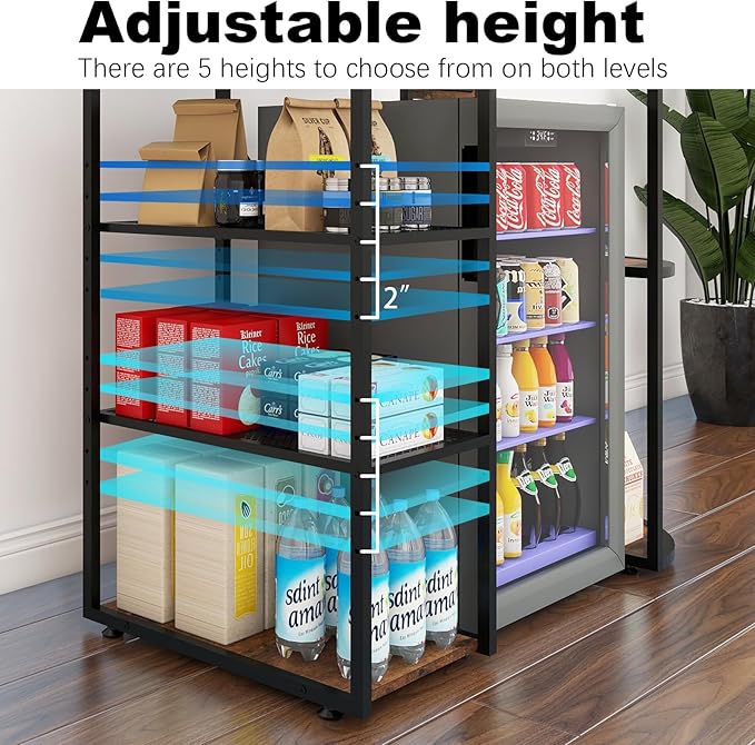 PUNCIA Mini Fridge Cabinet with Power Outlet – Coffee Bar Cabinet with Refrigerator Space and Storage Shelf Beverage Wine Cooler Stand Microwave Oven Rack for Dorm Apartment or Dorm Use