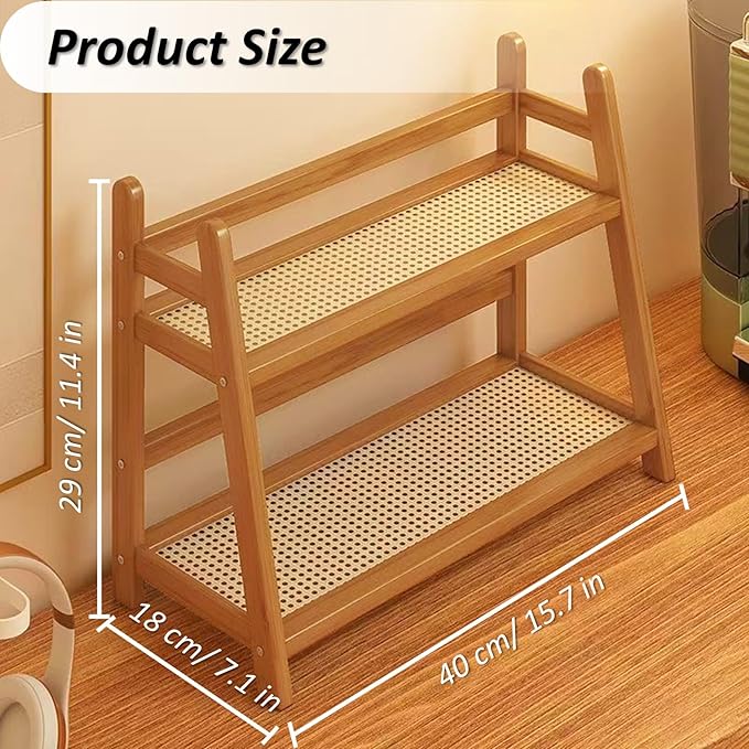 Household 2-Tier Cup Shelf Organizer, Kitchen Counter Shelf for Tea Coffee Bar Accessories, Bamboo Mug Holder Countertop, Matcha Stand, Cup Display, Condiment Storage Rack - Brown