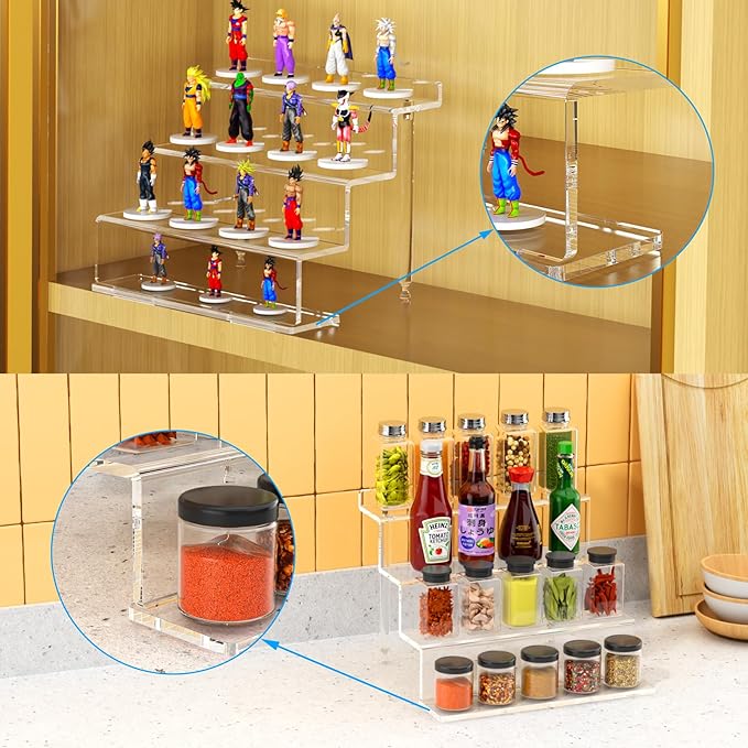 NIUBEE Acrylic Riser Display Shelf, Clear Display Stand for Amiibo Funko POP Figures,4 Tier Cupcakes Stand Perfume Organizer and Storage (12 Inch Large)