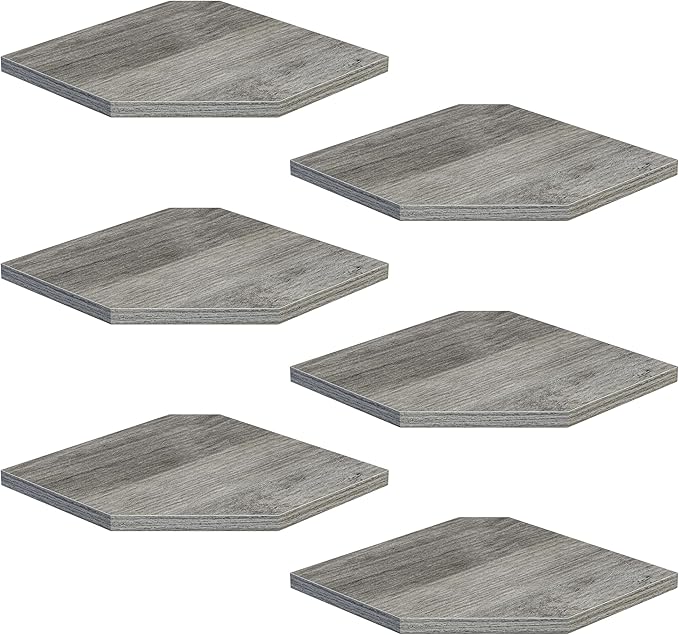 Corner Shelf Wall Mount, Floating Corner Shelves, Set of 6 Corner Wall Shelf Organizer, Rustic Wood Wall Storage Display Shelves for Living Room Bedroom Bathroom Kitchen, Rustic Grey