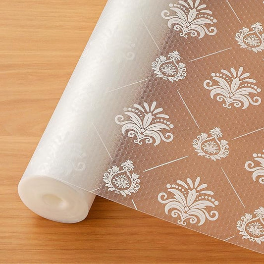 Cooyes Shelf and Drawer Liners for Kitchen Cabinets, Non-Adhesive Cabinet Liners, EVA Waterproof Durable Shelf Paper for Refrigerator, Shelves, Cupboard with European Pattern, Easy to Cut
