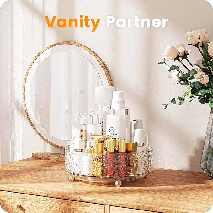 A-LuGei 【Crystal Design 𝟵" Perfume Organizer,【360° Rotating】 Vanity Organizer, Bathroom Organizers and Storage, Makeup Organizer for Skincare Cosmetic Lazy Susan Dresser Decor【Water Ripple】