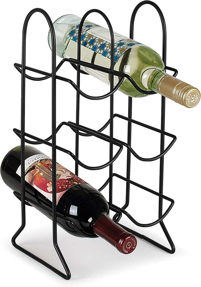 Spectrum 6 Bottle Wine Rack Freestanding Countertop Wine Bottle Holder Storage, Modern Black Metal Wire Wine Rack Organizer for Kitchen Counter Tops Base Cabinet Insert Pantry 3 Tier Wine Shelf