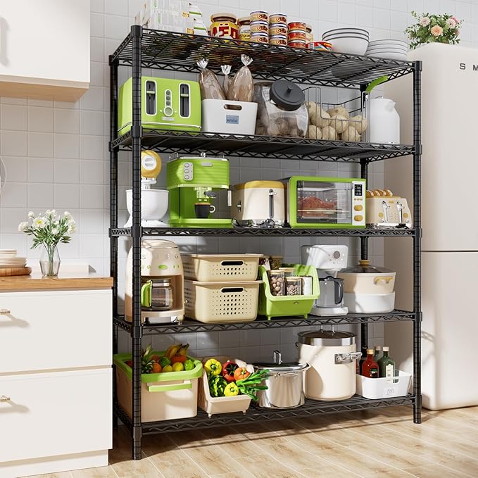 MODCART Storage Shelves, 4 PCS 48" L x 20" W x 72" H Heavy Duty Garage Wire Shelving Unit Loads 2000LBS, 5-Tier Adjustable Metal Industrial Utility Shelf Rack for Kitchen, Laundry Room, Basement