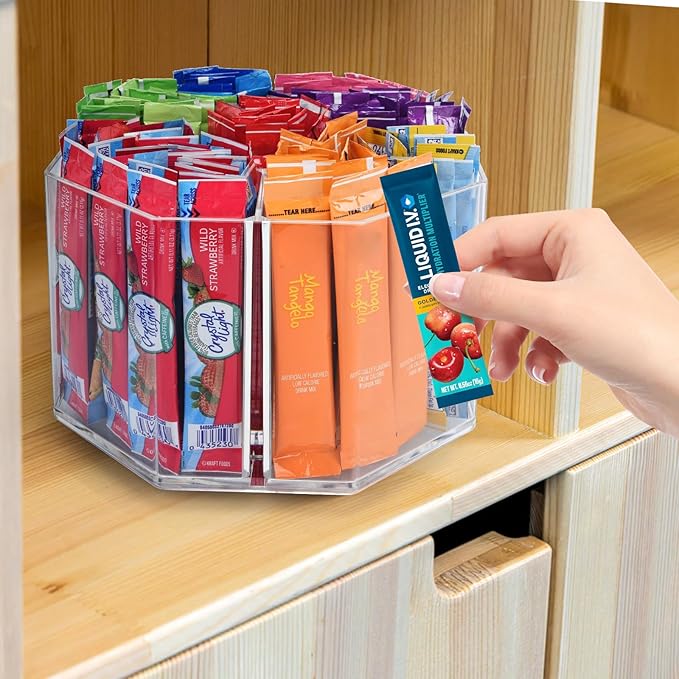 Drink Packet Organizer For Powdered Drink Mix,Powder Packet,Water Packet,Water Flavor Packet,Lazy Susan Organizer for Drink Mix Rotating Holder for Drink Mix Necessities (Rhombus)