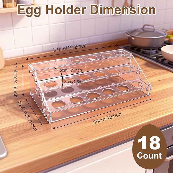 Loscarol Acrylic Egg Holder Countertop, Egg Storage for Countertop, 18 Count Egg Holder for Fridge, Egg Organizer for Refrigerator, Fresh EggsTray, Egg Organizer for Shopping Mall Display, Chicken Egg Holders