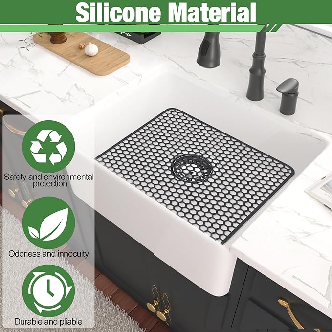 Inchoco Sink Protectors Mat - 13.58"x13.58" Kitchen Sink Pad for Bottom of Basin for Protection of Stainless Steel and Tableware, Farmhouse Rubber Basin Mat Protector - Dark Gray