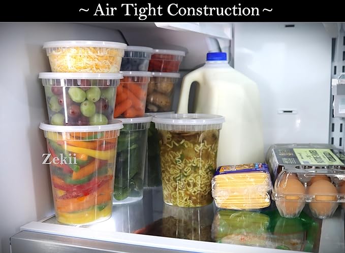 Zekii EXTRA THICK Deli Containers with Lids, [48Sets 16oz] Soup Containers w/Lids Airtight, Disposable, BPA Free, Takeout soup Cups, Meal Prep, Food Storage Containers with Measurements