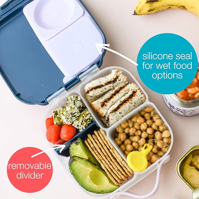 b.box Mini Lunch Box (2-pack), Bento Box for Kids Snack Container with 2 Leak-Proof Compartments, Reusable Snack Containers with Lids, BPA Free Kids Lunch Box, 4 1/4 Cup (Blue Slate+Lemon Sherbet)
