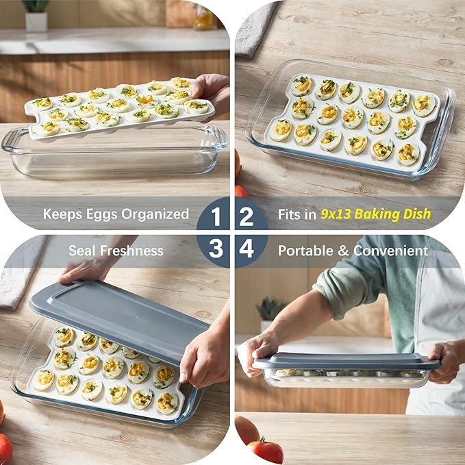 ONEMORE Ceramic Deviled Egg Platter, Christmas Deviled Egg Tray 17-Hole Rectangular Fridge Eggs Holder Appetizer Serving Tray for Entertaining, Easter, Parties, Gatherings & Holidays - Dishwasher Safe