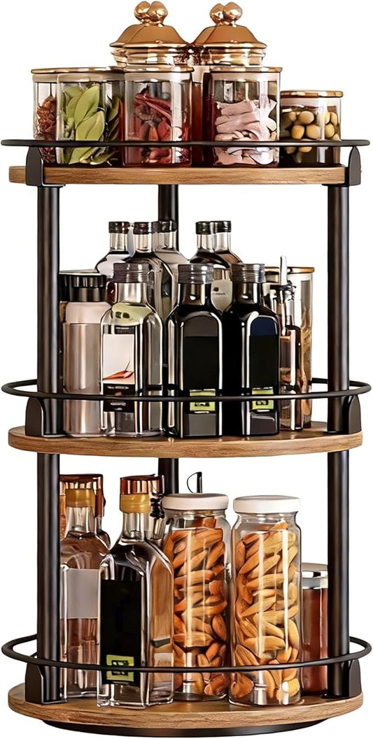 Rotating Spice Rack,Rotates Smoothly,Aesthetically Pleasing Durable,Lazy Susan Organizer for Kitchen Countertops, Bathrooms, Dressing Tables,Coffee Tables, and Other Locations (Three)