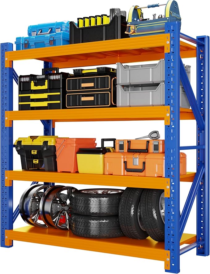 48" W Garage Shelving 3000LBS Garage Shelving Heavy Duty 4-Tier Metal Storage Shelves Adjustable Shelf Unit Storage Rack for Basement Supermarket Warehouse 48" W x 20" D x 78" H Blue-Orange