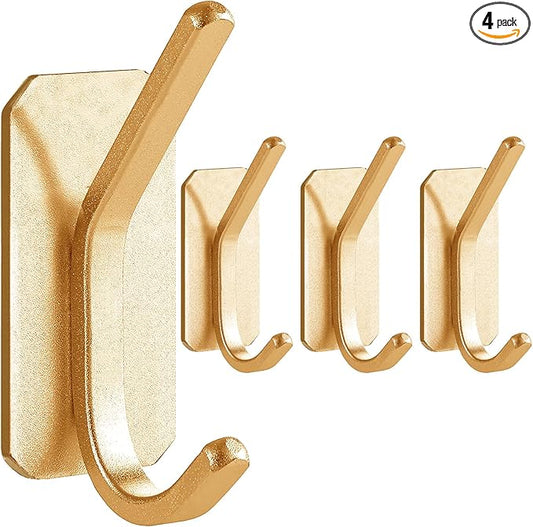 Paoli Heavy-Duty Adhesive Coat Hooks, Self-Adhesive Hooks, Multiple Colors and Styles, Maximum Load Capacity 25 lbs(4, Gold)