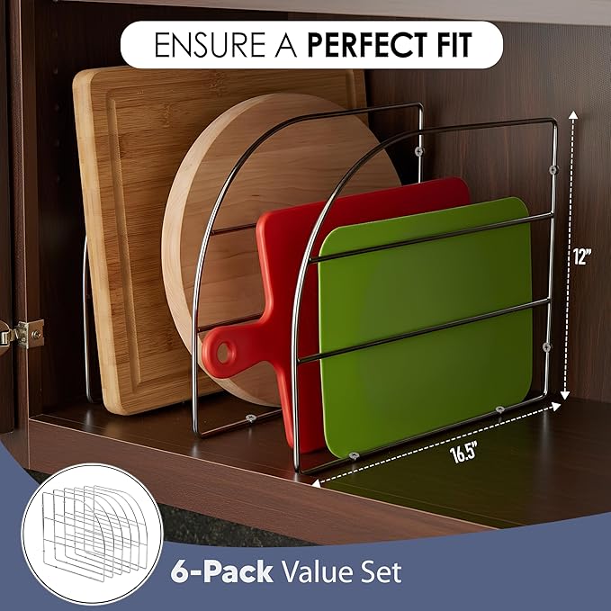 HOLDN’ STORAGE Cabinet Shelf Dividers for Kitchen Organization - Metal Screw-Mounted Shelf Dividers for Wood Cabinets & Shelves - 6 Pack