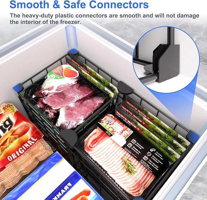 MASHDE Freezer Organizer Bins, Freezer Dividers for Deep Chest Freezer Compressor Area, Black Wire Basket Shelf for Food Storage Kitchen Refrigerator Organization (Medium)