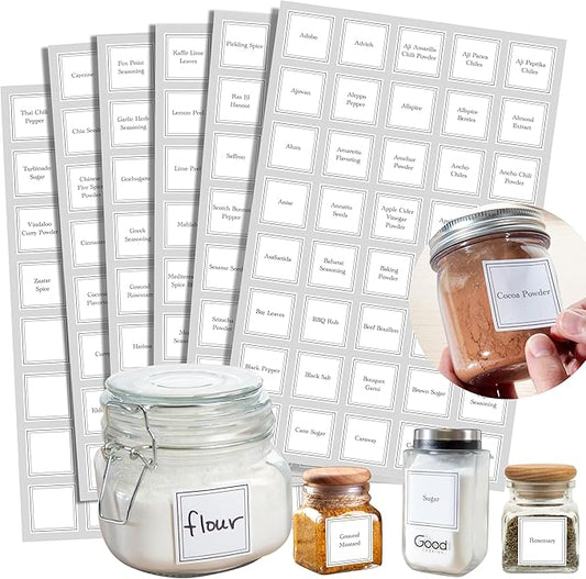 240 Reusable Spice Jar Labels- 1.5" Square Waterproof, No-Residue Stickers, Easy-to-Read Font - 200 Preprinted + 40 Blank -Fits Most Spice Jars & Shakers-Organize Your Pantry for Easier Easter Cooking