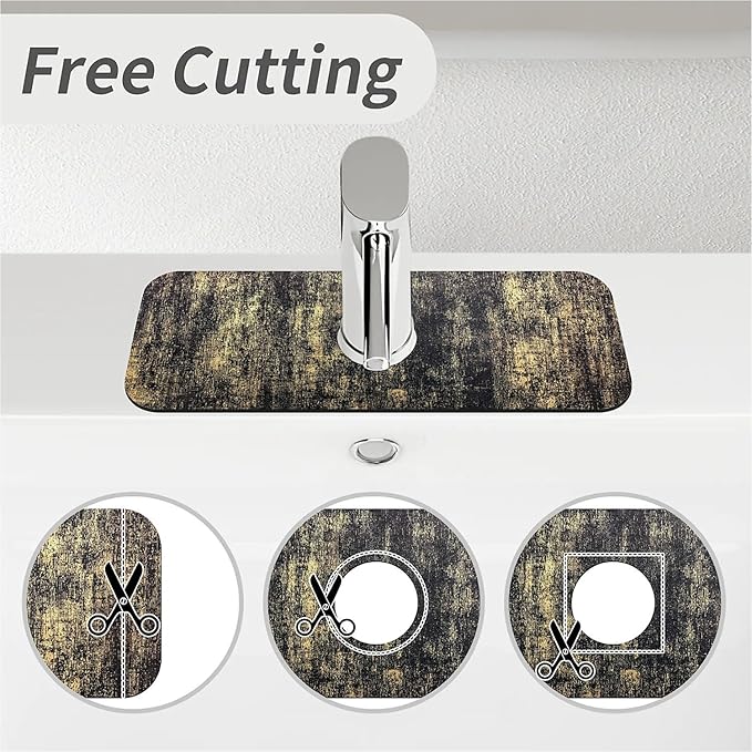 Kitchen Sink Splash Guard，Black and gold Faucet Mat Sink Gadgets-Super Absorbent Fast Drying Mat Drip Catcher for Kitchen, Bathroom,Sink Mat, Dish Drying Mat, Bathroom(15" X 5.5" )