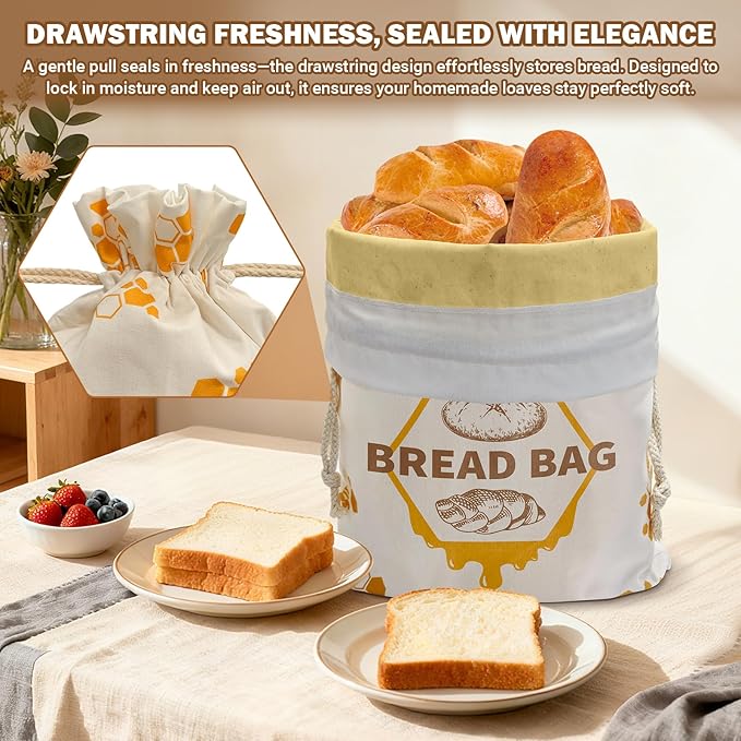 Extra Large Cotton Beeswax Bread Bags with Drawstring Closure (1 Pack) Reusable Bread Bags for Sourdough, Freshness Preservation, Freezer-Safe Food Storage for Gifts (19.7x13.4 Inch)