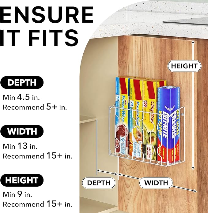SIMPLE HOUSEWARE Wall Door Mount Kitchen Wrap Organizer Rack, White