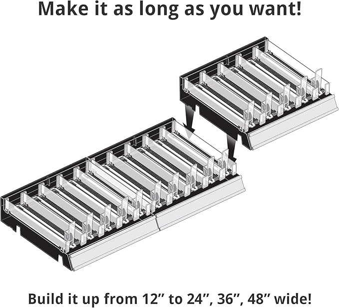 Azar Displays 225830-SHORT-BLK Adjustable Short Divider Bin Cosmetic Tray with Pushers - Customize Slot Size to Product, Black 2-Pack