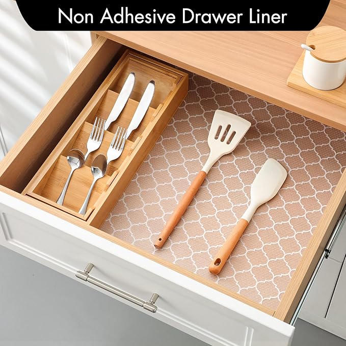 Cooyes Shelf and Drawer Liners for Kitchen Cabinets, Non Adhesive Cabinet Liner, EVA Waterproof Durable Non-Slip Drawer Mats for Shelves, Fridge, Storage, Kitchen Cupboards – Modern Pattern