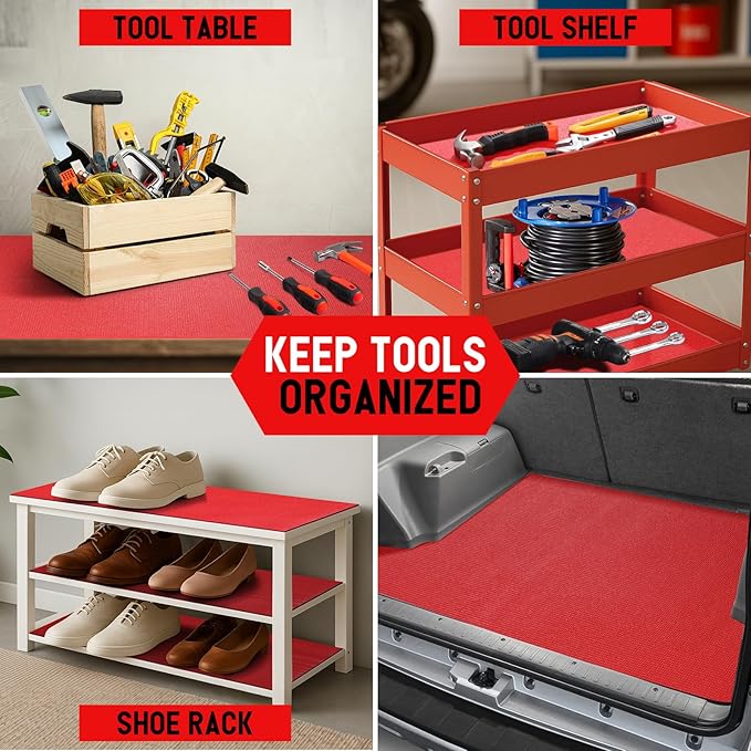 Tool Box Liner Foam Mat, Toolbox Drawer Liner Foam Mat Thickened Durable Non Slip Pad for Protecting Tools,Kitchen Cabinets,Garage, Work Surfaces,Shelves, 24" W x 288" L, Red