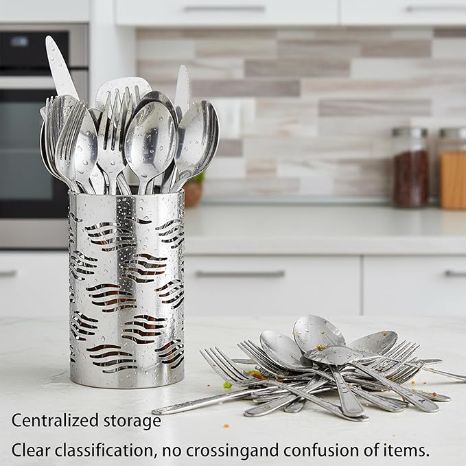 Stainless Steel Utensil Holder - Utensil Caddy, Weighted Base for Stability - Utensil Crock and Countertop Utensil Organizer, Stainless Steel Caddy