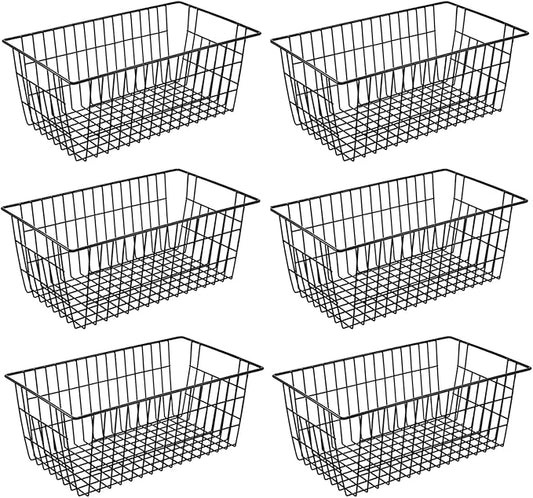 GEDLIRE 15.2" Metal Wire Baskets for Organizing 6 Pack, Household Pantry Storage Freezer Organizer Bins with Handles, Freezer Baskets for Upright Freezer, Refrigerators, Kitchen Cabinets, Black