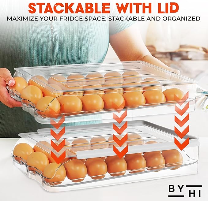36 Eggs Holder for Fridge - Automatic 2 Tier Egg Organizer for Space-Saving and Fresh Storage - BPA Free