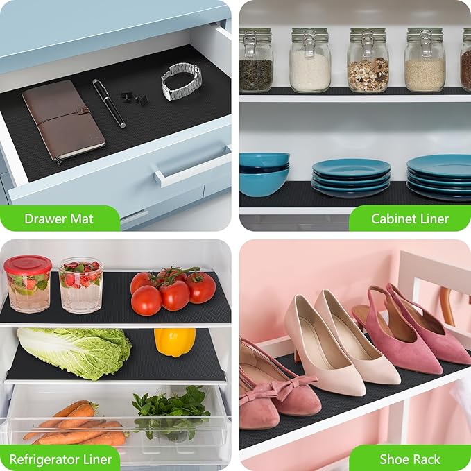 Black Shelf Liners for Kitchen Cabinets Non Adhesive Drawer Liner for Bathroom Waterproof Refrigerator Liners for Shelves Fridge Plastic Mats Cabinet Cupboard Liner 23.6 x 78.7 Inches