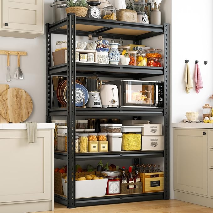 REIBII Storage Shelves 5 Tier Garage Shelving Heavy Duty Metal Shelving 2020LBS Adjustable Metal Shelf 59.8" H Pantry Shelf for Garage Pantry Closet Kitchen Basement 28" W x 12" D x 59.8" H, 2 Pack
