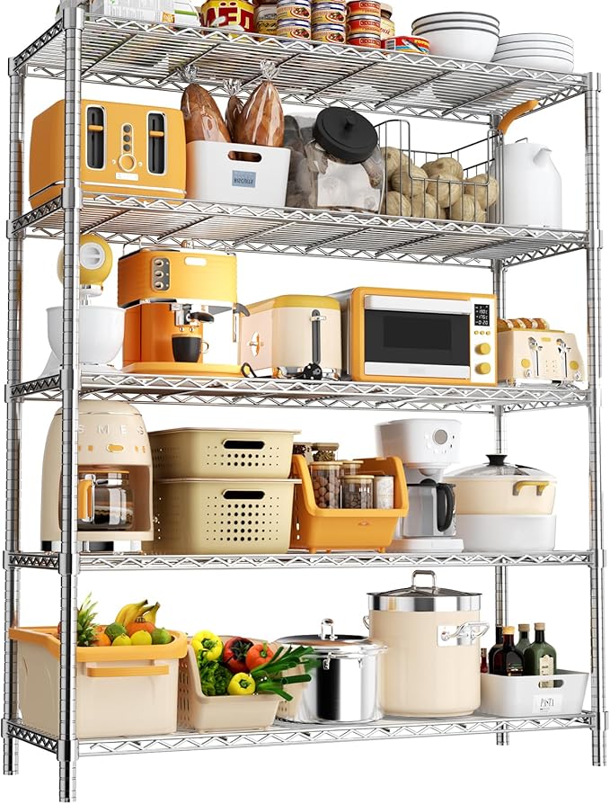 MODCART Storage Shelves, 48" L x 20" W x 72" H Heavy Duty Garage Wire Shelving Unit Loads 2000LBS, 5-Tier Adjustable Metal Industrial Utility Shelf Rack for Kitchen, Laundry Room, Basement