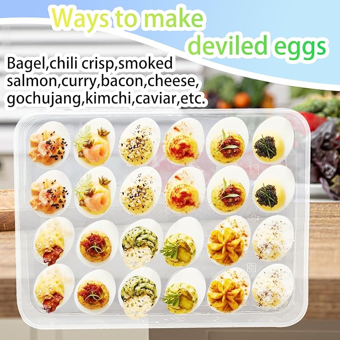 3 Pack Portable Deviled Egg Tray Carrier with Lid,Portable Egg Storage Container with Lid for 72 Eggs,Egg Holder for Refrigerator Egg Organizer,Easter Thanksgiving Party Home Kitchen Supplies