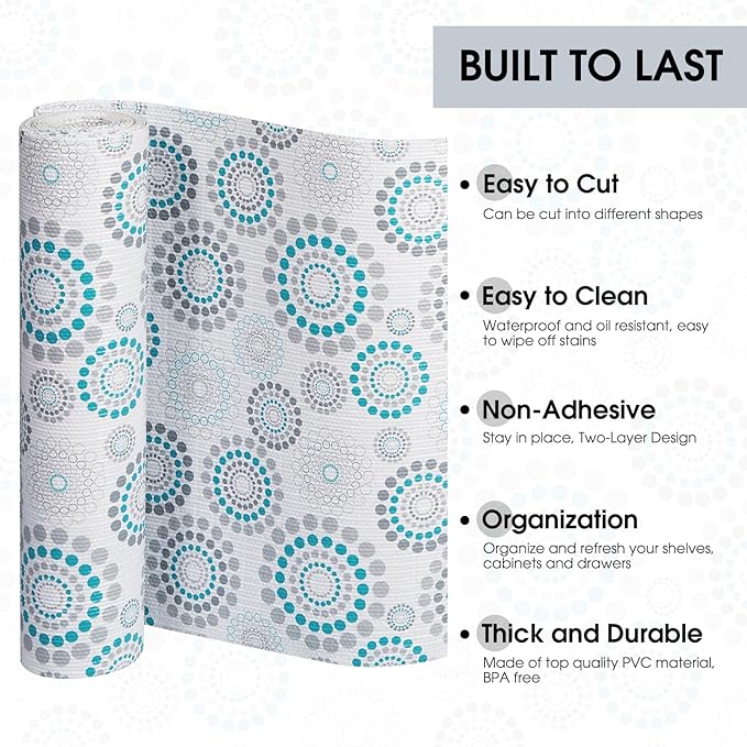 ALIUNI Drawer and Shelf Liner, Non-Slip Kitchen Cabinet Liners Non-Adhesive Thick Strong Grip Waterproof Washable Mats Protect Dresser Shelves Cupboard Bathroom Cabinets, Spiral, 18 in X 10 FT