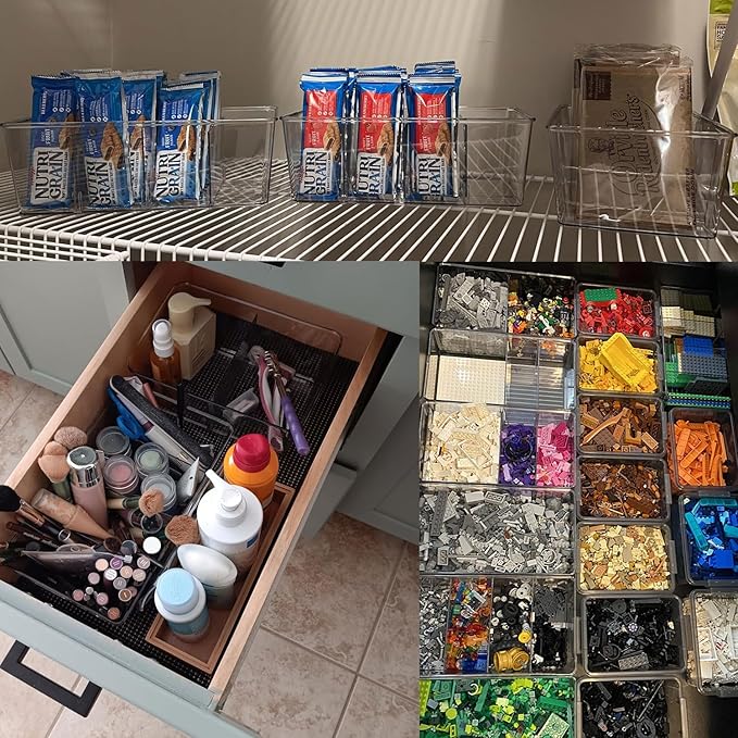 1 Pack Storage Organizer Bins, Plastic Bins Desk Organizer Containers with 4 Slots for Pantry, Kitchen, Fridge, Cabinet Packets, Snacks, Shelves, Pouches, Spice Packets