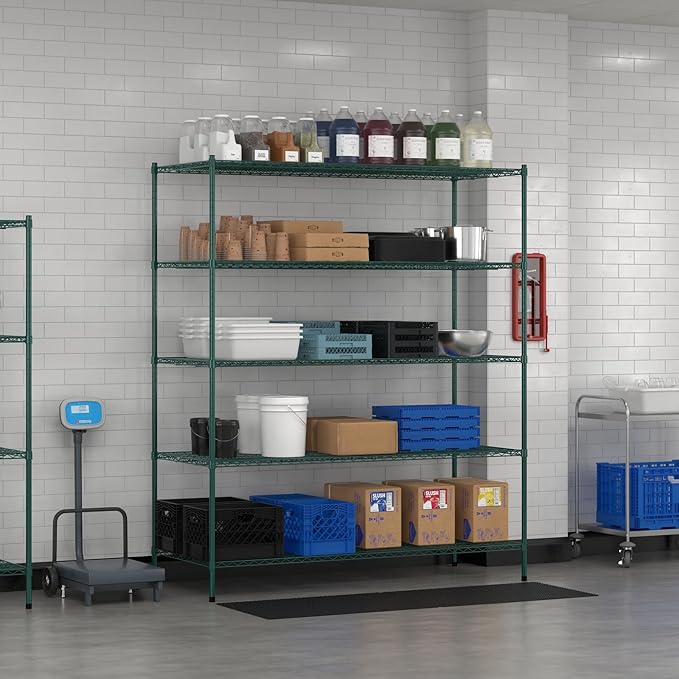 Commercial NSF Listed Green Epoxy Stationary Wire Shelving Kit 30" x 72" x 86", with 5 Shelves Perfect for Warehouse, Walk-in Refrigerator, Freezer, Grocery Store, Restaurant, Dishroom
