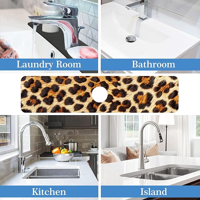 Faucet Mat Splash Guard Leopard Fur Animal Texture, Soft Diatom Mud Material, Strong Water Absorption, Non-slip,Easy to Clean for Bathroom, Kitchen 23.5"X5.5"