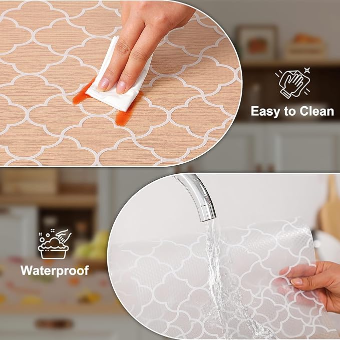 Cooyes Shelf Liner – Premium Non-Adhesive Cabinet & Drawer Liner for Kitchen – Waterproof Shelf Paper with Modern Pattern – Durable EVA Cabinet Mat – Easy to Cut (17.5" W x 197" L)
