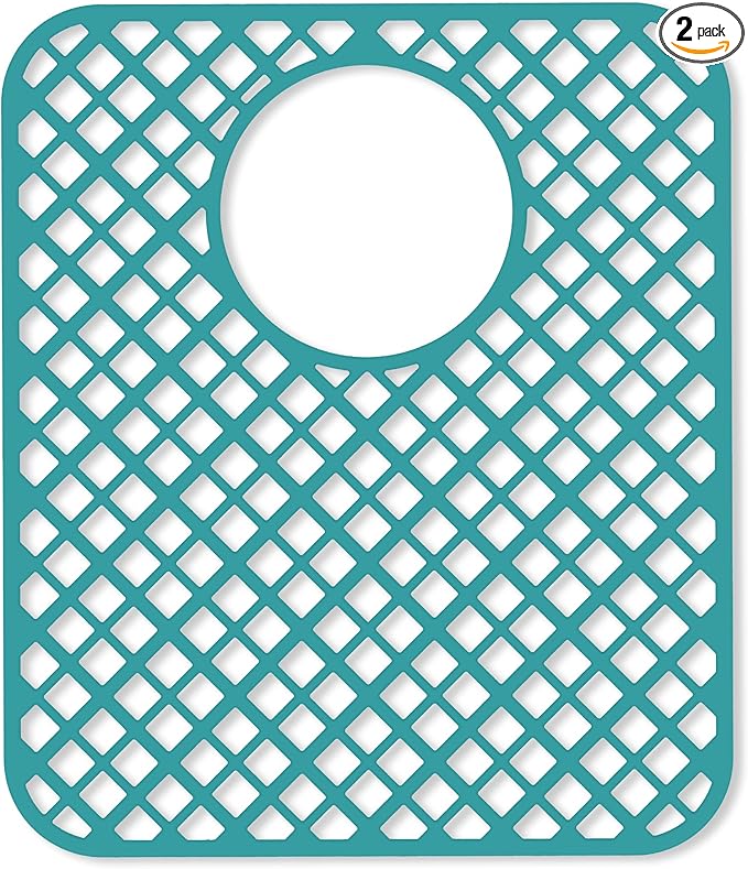 BEHOK 2 Pack Silicone Sink Protectors for Kitchen Sink, Lozenge Pattern 13 x 11 Inches Sink Mat, Non-Slip and Durable Sink Protector Silicone, Rear Drain, Green