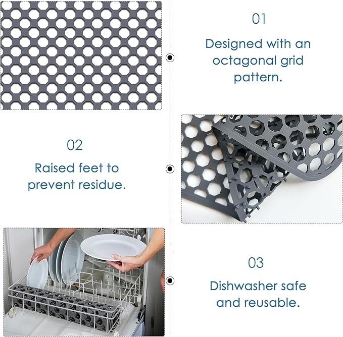 Flytime Silicone Sink Protectors for Kitchen Sink with Right&Left Drain, 28.35"x 14.37" Kitchen Grid Accessory, Non-Slip Heat-Resistant Mat for Bottom of Farmhouse Porcelain Stainless Steel