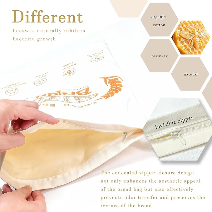 2pc- Beeswax Bread Bags for Homemade Bread & Sourdough – XL Eco-Friendly, Food-Safe Reusable Food Storage Bag to Keep Loaves Fresh Longer – Sustainable, Freezer Sourdough Container, Double Lock