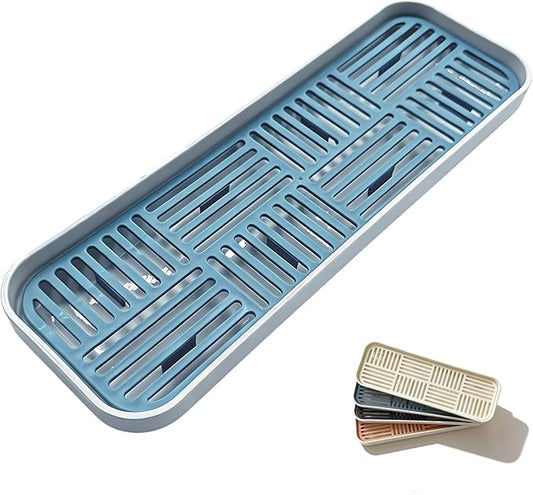 WUCYLKA Kitchen Sink Organizer Sink Caddy, Plastic Sponge & Soap Holder with Double-Layer Drain Rack – Countertop Sink Tray for Sponge, Soap, Dish Brush, Cup, and Wire Scrubber(Blue)