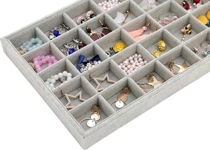 Stratalife Earring Organizer Stackable Jewelry Tray Removable Display Tray Organizer for Jewelry Necklace Earring Drawer Insert 30 Grid Grey