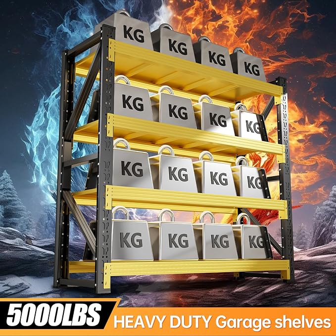 60" W Storage Shelves, 5000LBS Metal Garage Shelving Heavy Duty, 4 Tier Heavy Duty Shelving Unit, Garage Storage Shelves Rack, Industrial Shelving for Shop, Warehouse, Basement, 60" W x 24" D x 79" H