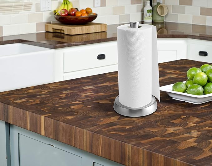 Kamenstein Perfect Tear Low Profile Stainless Steel Countertop Paper Towel Holder, One Handed Pull, No Unraveling, Weighted Base to Prevent Tipping, 13 Inch