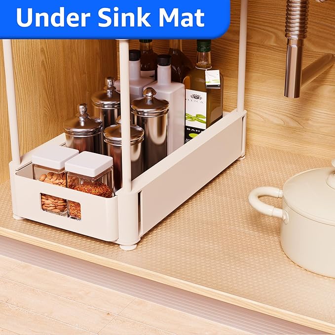 Large Shelf Liners for Kitchen Cabinet: Waterproof Clear Under Sink Mat - Non-Adhesive Easy to Cut Drawer Liner for Pantry Cupboard Translucence 30" W x 240" L