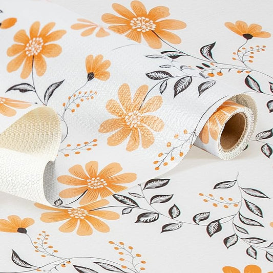 RAY STAR Shelf Liner, 18 Inch x 8 Feet Non Adhesive Daisy Floral Printed Cabinet Liner for Pantry Drawer Vanity, Strong Grip Non Slip Waterproof, Durable Shelf Liners for Kitchen Cabinets Organization