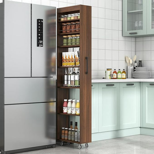 7 Tier Multi-Functional Pull-Out Multi-Tier Storage Single-Sided Open Shelf for Kitchen, Living Room & Narrow Spaces