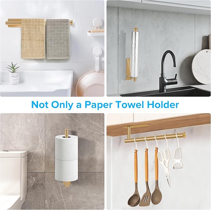 2nd Gen Paper Towel Holder Under Cabinet No Drilling, [More Studry] Self Adhesive or Drilling Paper Towel Holder Wall Mount for Kitchen, RV, [Fit Mega PapAer Towel Roll] SUS304 Stainless Steel